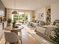 Neubauprojekt ROOTS in Bogenhausen / Johanneskirchen: Helle 1-Zimmer Wohnung mit Terrasse und Garten - Beispiel Wohnbereich 1-Zi Whg