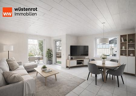 Barrierearmes Kleinod mit Terrasse und allem was das Herz begehrt - Virt. Staging Wohnzimmer
