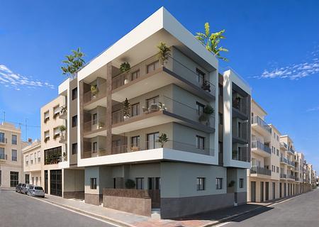 Appartements mit 2 Schlafzimmern, 2 Bädern, Vorinstallation Klimaanlage und Gemeinschaftspool nur 500 m vom Strand