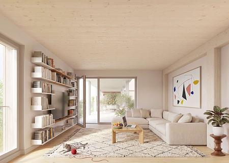 Mehr Holz. Mehr Wohngefühl. Mehr CHARLIE. - Wohnzimmer großer Balkon