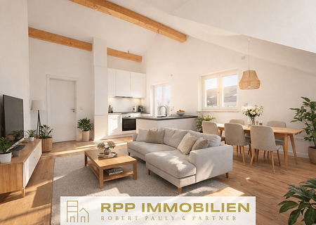 Erstbezug: Stilvolle 3-Zi.-Dachgeschosswohnung mit sonnigem Südbalkon - Visualisierung Wohn-/Essbereich