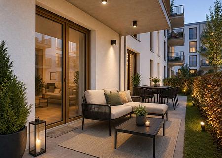 Sofort einziehen - mitten im Grünen: Phantastische 3,5-Zimmer-Gartenwohnung mit Lechblick - Terrasse (KI-Staging) 
