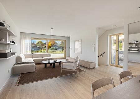 Erstbezug: Chalet trifft Purismus: Familiengerechtes Eckhaus mit attraktiver Ausstattung - Große Glasfronten mit Aussicht (Visualisierung)