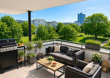 Moderne und hochwertige Wohnung in Top-Lage von München-Schwabing - Balkon Richtung Süd