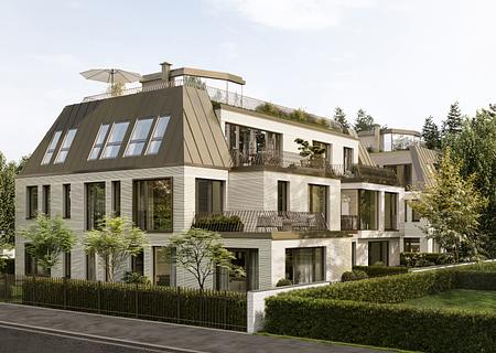 Neubau: Luxuriöse, großzügige 3-Zimmer-Gartenwohnung mit Spa-Möglichkeit im Souterrain - Ensemble aus zwei Stadtvillen (Visualisierung)