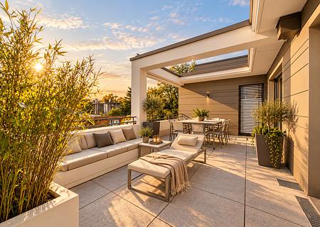 Prinz-Ludwigs-Höhe: Exklusives Penthouse mit Dachterrasse, Sauna & Gästeapartment - Dachterrasse mit Abendsonne