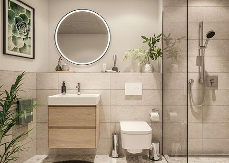 Kompaktheit ist Trumpf: Ideal geschnittene 1,5-Zimmer-Wohnung im neuen Vorzeigequartier - Wellness-Bad