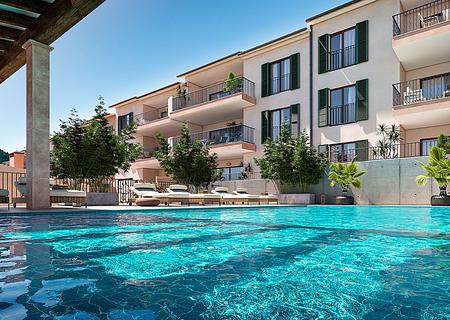 Appartements mit 2 Schlafzimmern, 2 Bädern, Klimaanlage, Gemeinschaftspool, Tiefgaragenstellplatz und Meerblick