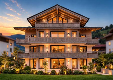 Exklusive Neubauwohnung mit traumhaftem Süd- & Westpanoramabalkon am Schliersee - Visualisierung Abendstimmung