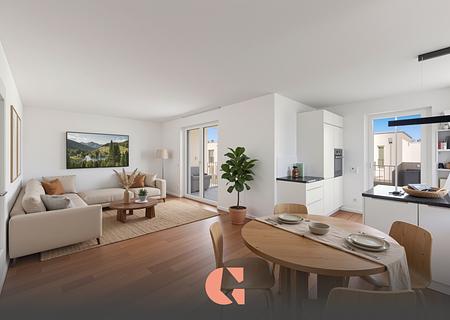 Ihr neues Highlight in Pasing: Edles Design & Dachterrasse - Wohnzimmer Visualisierung