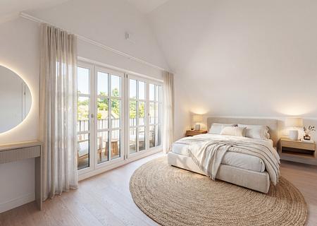 Hochklassige 3-Zimmer-Wohnung von 2021 mit luftigem Penthouse-Ambiente in Laufnähe zum See - Schlafzimmer (visualisiert)