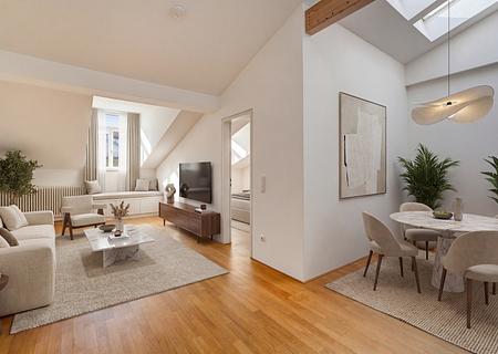 Lichtfülle unter dem Dach: Reizende 2-Zimmer-Wohnung mit Panorama-Terrasse - Großzügiger Wohn- und Essbereich (virtuell möbliert)