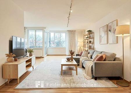 Tolle Wohnung für die Familie oder eine WG! Nähe BMW in Milbertshofen. Per Angebot. - Wohnzimmer (KI-möbliert