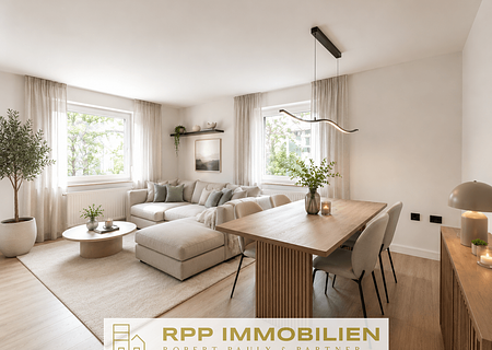Renoviert & bezugsfrei: 2,5-Zimmerwohnung mit Süd-Balkon in ruhiger Lage von Untermenzing/München - Visualisierung Wohnzimmer