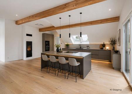 Exklusives Penthouse mit 4 Zimmern, großer Sonnenterrasse und offenem Wohnkonzept - Kochbereich (KI-Staging)