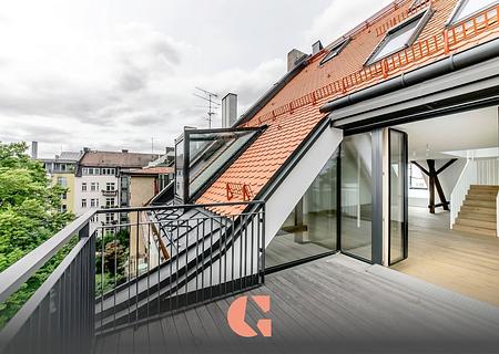Bogenhausen - Luxus-Dachterrassenwohnung – Exklusives Wohnen im prachtvollen Altbaujuwel - Dachterrasse