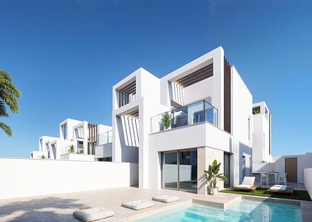 Quattrovillen mit 3 Schlafzimmern, Klimaanlage, Kfz-Stellplatz und Privatpool in einer wunderschönen Golfanlage und nur 500 m vom Strand
