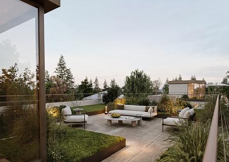 Neubau: Rarität im Herzogpark - 5-Zimmer-Penthouse mit Roofgarden und privatem Liftlanding - Roofgarden mit weiten Blicken (Visualisierung)