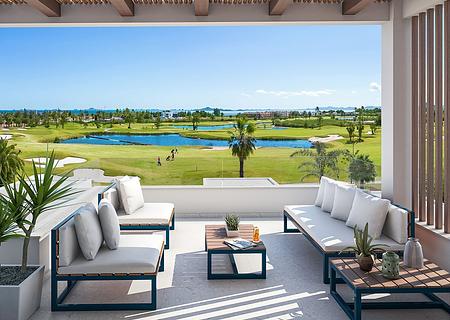 Penthouse-Wohnungen mit 3 Schlafzimmern, 2 Bädern, Dachterrasse, Gemeinschaftspool und Meerblick direkt am Golfplatz von La Serena Golf