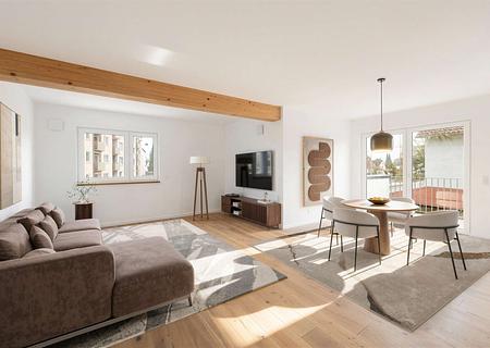 Bezugsfertige Neubauwohnung (KfW-40 | QNG) im Augustinviertel in Ingolstadt - Wohnbereich virtuell möbliert 