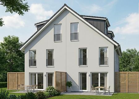 Neubau Doppelhaushälfte mit festem Baubeginn und freier Planung mit schönem Süd-Westgarten - Visualisierung Gartenseite