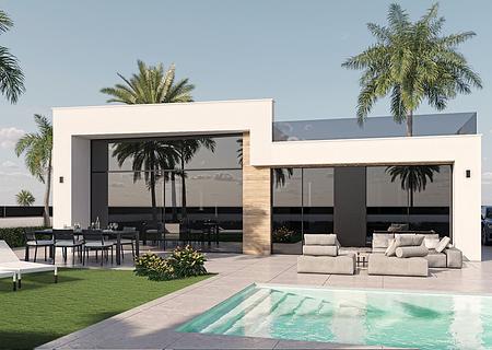 Villen mit 3 Schlafzimmern, 2 Bädern, Dachterrasse, Vorinstallation Klimaanlage und Privatpool im Condado de Alhama Golf Resort