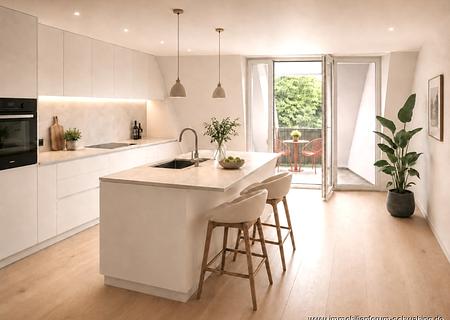 Kernsanierte 4 Zimmer Wohnung mit Loggia & Lift in prominenter Lage von Bogenhausen - Küche mit Gaube