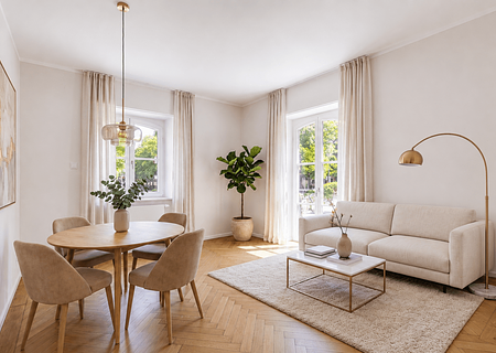 Privatgarten und Altbau-Ambiente: Charmante 3-Zimmer-Wohnung am Schlosskanal - Wohnen (virtuell möbliert)