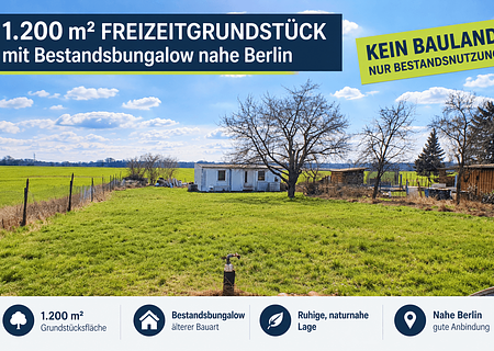 1.200 m² Freizeitgrundstück mit Bestandsbungalow nahe Berlin – KEIN BAULAND - KI Titelbild Darstellung