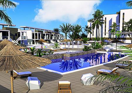 Appartements mit 2 Schlafzimmern und 2 Bädern in abgeschlossener Anlage mit Gemeinschaftspools nur 600 m vom Strand