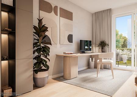 3-Zi.-Whg. mit Tageslichtbad, sep. Gäste-WC und Balkon zum grünen Innenhof - Wohn- u. Einrichtungsbeispiel