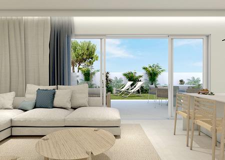 Erdgeschosswohnung ganz nah am Meer mit Pool - SALON FRONTAL VENTANAL
