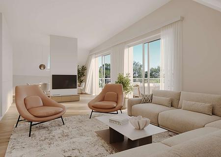 Masterpiece in Obermenzing: Phantastisches Penthouse mit XXL-Dachterrasse - Wohnzimmer