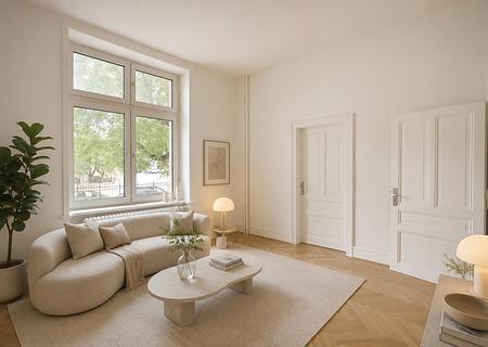 Ihr neues Zuhause im Herzen Frankfurts – 4 Zimmer mit Altbaucharakter - Wohnzimmer Homestaging