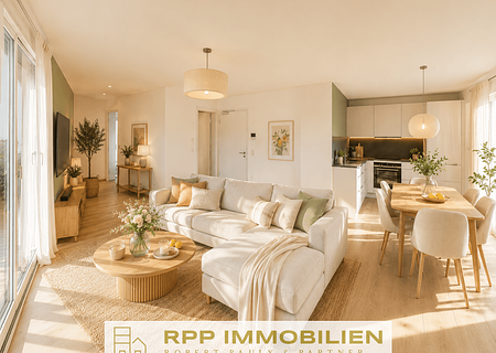 Erstbezug: Neubau-Penthouse mit Klimaanlage in beliebter Waldrandlage - Einrichtungsbeispiel Wohnzimmer