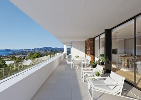 Luxusvilla mit 3 Schlafzimmern, 2 Bädern, 2 Gäste-WC, Untergeschoss, Klimaanlage, Fußbodenheizung, Privatpool und Meerblick