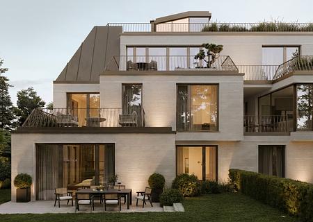 Neubau: Hochkarätige 3-Zimmer-Wohnung mit Südwest-Terrasse nahe Isarhochufer - Südansicht Wohnung 3 (Visualisierung)