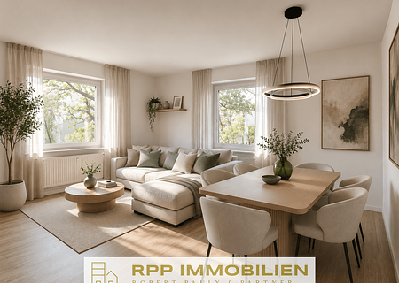 Zum Selbstbezug oder als Kapitalanlage geeignet: Renovierte Etagenwohnung mit sonnigem Südbalkon - Visualisierung Wohnzimmer