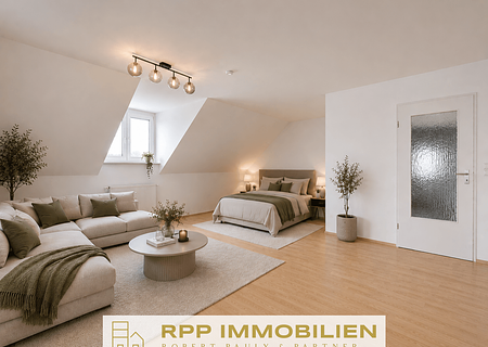 Provisionsfrei - Großzügiges Apartment mit Umbauoption auf 2 Zimmer und Genehmigung für einen Balkon - Wohn-/ Schlafbereich Visu