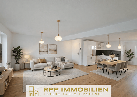 Exklusive Maisonettewohnung mit hochwertiger Kernsanierung & 3-Zi.-Option in Unterschleißheim-Lohhof - Visualisierung Wohn-/Esszimmer