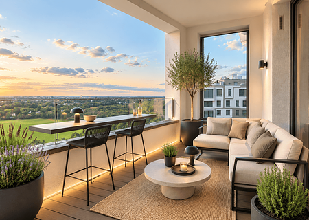 THE VIEW. München zu Füßen - exklusives Penthouse mit Alpenpanorama - Loggia (KI-Staging)