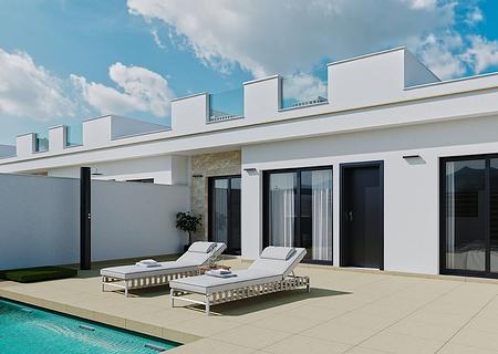 Reihenhaus-Villen mit 2 Schlafzimmern, 2 Bädern, Dachterrasse, Privatpool und Kfz-Stellplatz
