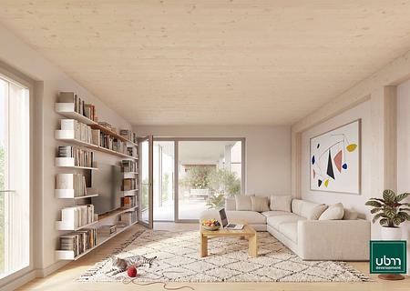 Sichtbares Holz. Spürbare Qualität. CHARLIE. - Wohnzimmer großer Balkon