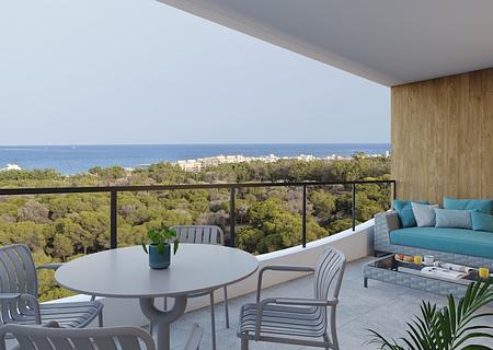 Moderne Appartements mit 3 Schlafzimmern, 2 Bädern, Gemeinschaftspool und zum Teil auch mit Meerblick nur 800 m vom wunderschönen Sandstrand