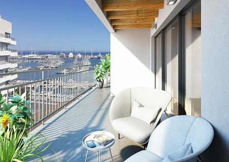 Mallorca modernes Apartment im Bau mit Blick auf Palmas Yachthafen Paseo Maritimo zu verkaufen