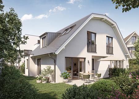Neubau: Bildschöne Doppelhaushälfte mit 4 Zimmern in ruhiger, geschützter Gartenlage - Doppelhaus in Gartenlage (Visualisierung)