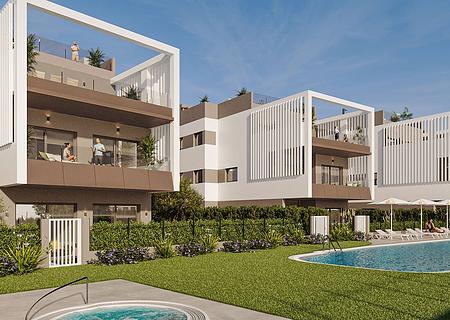 Appartements mit 2 Schlafzimmern, 2 Bädern, Fußbodenheizung in Bädern, Klimaanlage und Gemeinschaftspool nur 300 m vom Strand