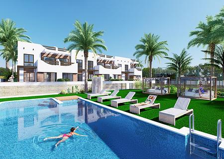 Obergeschoss-Wohnungen mit 2 Schlafzimmern, 2 Bädern, Dachterrasse, Tiefgaragenstellplatz und Gemeinschaftspool nur 200 m vom Strand