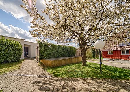 Wohnen auf einer Ebene – gepflegte Doppelhaushälfte in Bungalowbauweise mit Garten - Ansicht Eingang