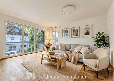 Wunderbar helle, moderne Traumwohnung in Obermenzing. Bezugsfrei! - Wohnzimmer (KI-möbliert)
